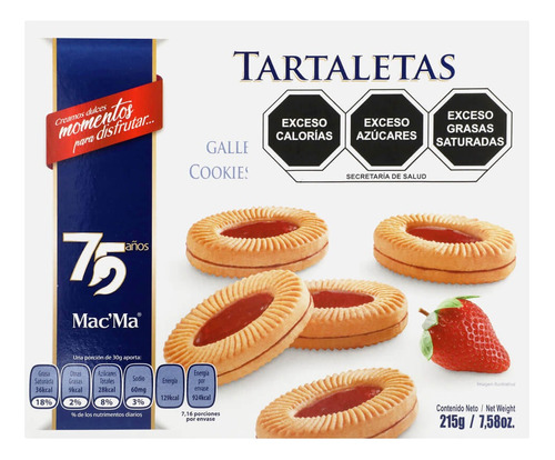 2 Pzs Macma Galletas Tartaletas Relleno De Fresa 215gr