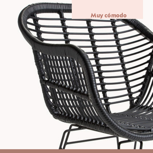 Butaca Con Apoyabrazos De Terraza Rattan Grecia Color Negro