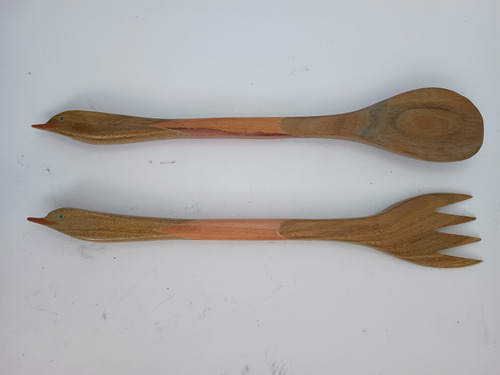 Ser De Cuchara Y Tenedor Para Ensaladas Madera Artesanía Marrón Claro