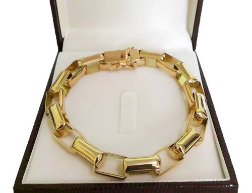 Pulseira Baguete Quadrada 52 Gramas 10mm Ouro 18k Maciço