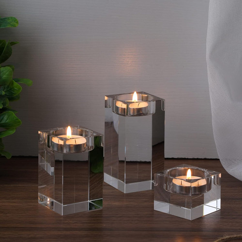 6 Portavelas De Cristal Transparente, Candelabros Cuadrados