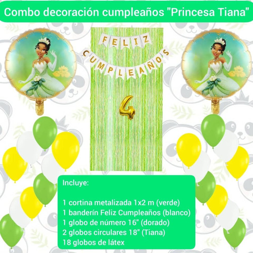 Combo Decoración Cumpleaños Princesa Y El Sapo Tiana Globos