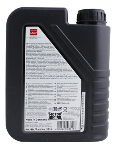 Aceite 20w50 Hd Sintetico Sn Plus/ma2 1l Moto 4t Liqui Moly