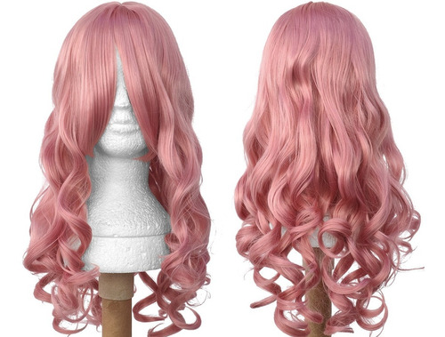 Peruca Rosa Milkshake Cacheada C/ Franja Anime Cosplay Wig