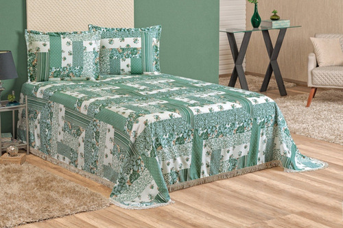 Cobre Leito Cama De Casal Queen Estampado 3 Peças Biabella Cor Menta