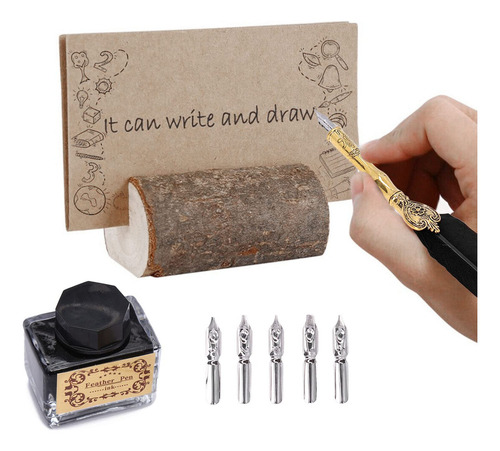Kit De Pluma De Ave Acero Inoxidable Para Escribir Y Dibujar