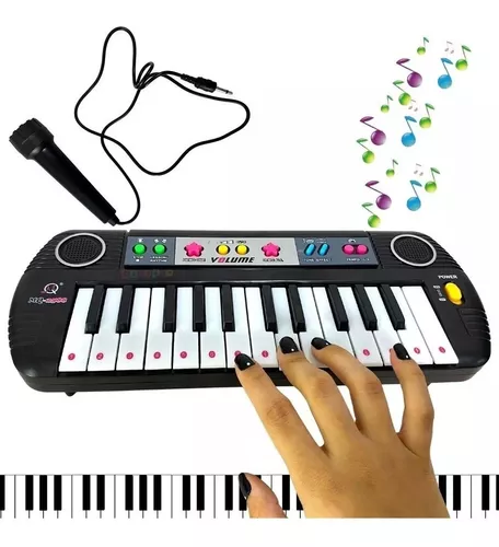 Teclado Infantil Eletrônico Musical para Criança com Microfone Preto -  Aladim Kids