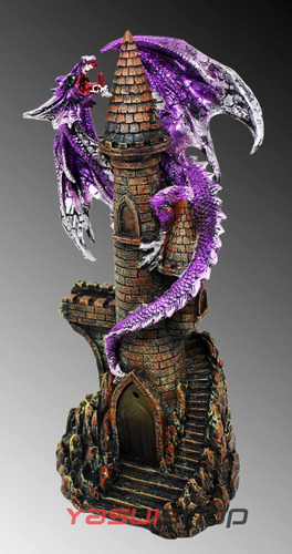 Estatua Enfeite Dragão/castelo Resina C/ Luz Bateria - 30 Cm Cor Violeta