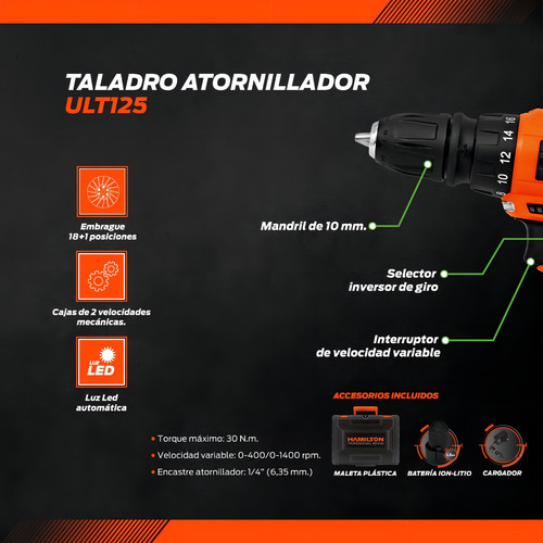 Taladro Atornillador Bateria 12volt Hamilton Ultimate Ult125