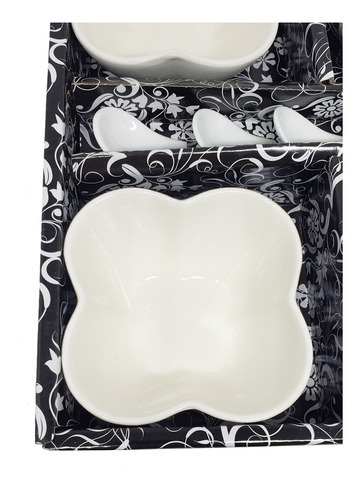 Kit Com 4 Petisqueira Porcelana Louça Branca Com Colher