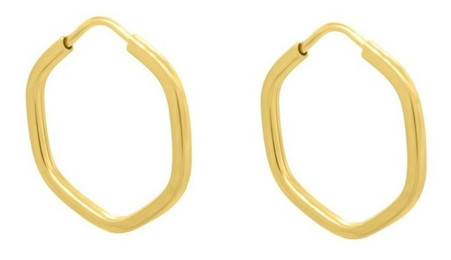 Brinco Argola Sextavada 15mm Ouro 18k Par Cor Amarelo