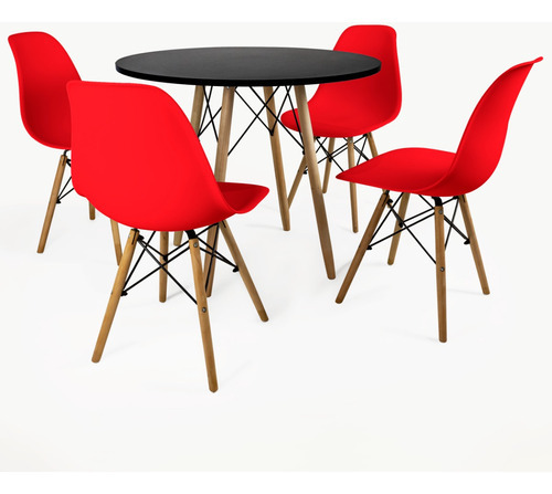 Conjunto Mesa Eiffel 90cm + 4 Cadeiras Eames Design Moderno Cor Da Tampa Vermelho