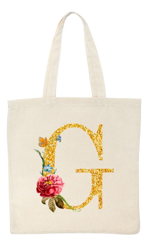 Tote Bag Bolsa De Manta Alfabeto Glitter Color Beige Diseño De La Tela Diseño G