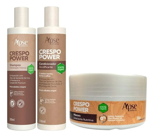 Kit Apse Crespo Power Shampoo + Condicionador + Mascara