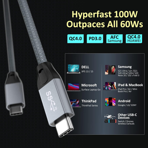 Qces Cable Usb C A Usb C De 10 Pies, Cable Usb-c 3.2 Gen 2,