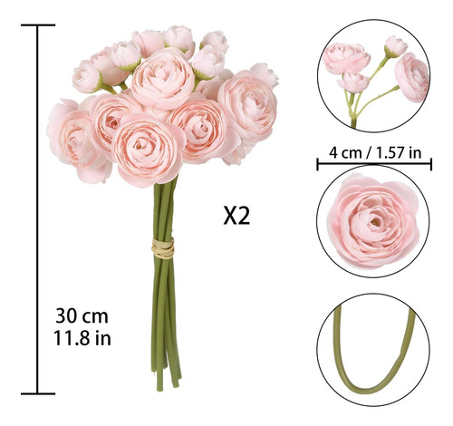 Ranúnculos Artificiales, 2 Ramos De Flores Pequeñas Rosadas,