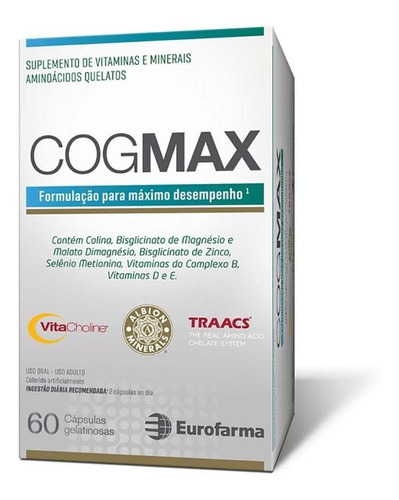 Vitaminas E Minerais Cogmax 60 Cápsulas Cognição E Memória.