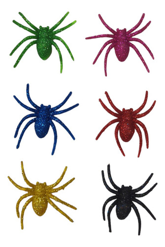 Set De 6 Arañas Con Glitter Colores Surtidos Halloween