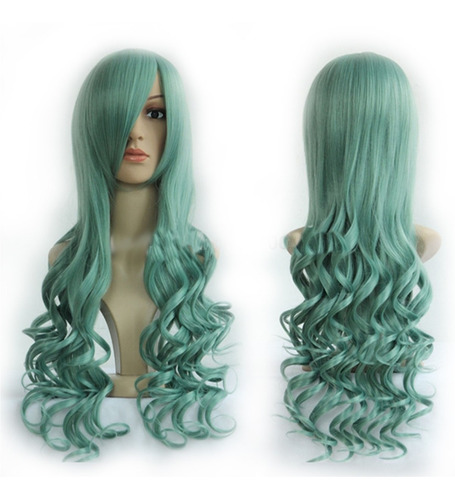 ¡ Peluca Ondulada 80cm Verde Kanekalon Halloween Cosplay !!