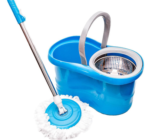 Balde Spin Mop Centrifuga Inox Esfregão Com 2 Refis Vassoura