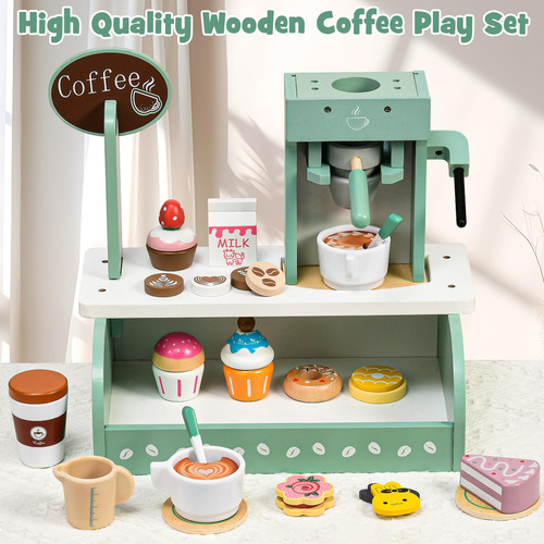 Set Postre Café Madera 2 En 1 Niños Accesorios Máquinas Café Color
