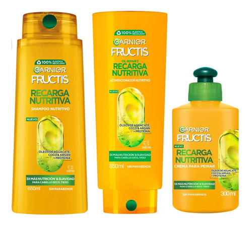 Garnier Recarga Nutritiva 650ml Shampoo + Acondicion + Crema