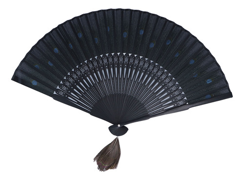 Abanico Plegable Con Diseño De Pavo Real Y Huesos Negros