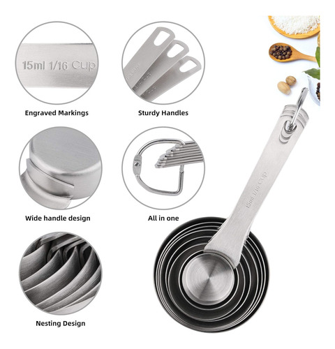 Juego 8 Tazas 9 Cucharas Medidoras Acero Inoxidable