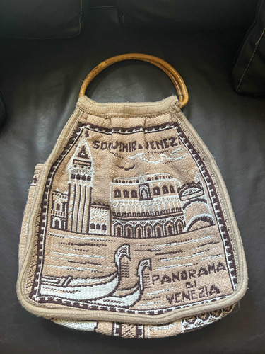 Antigua Bolsa Para Pan,tejida A Mano Lana Y Bambú.venezia.