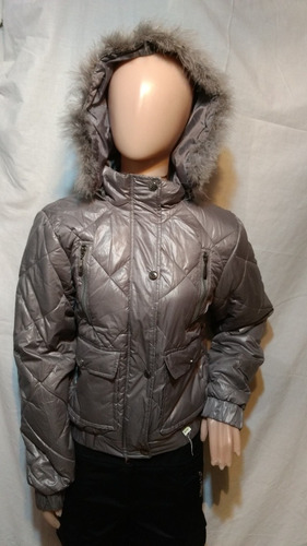 Campera Inflable Con Capucha Color Perla Talle M