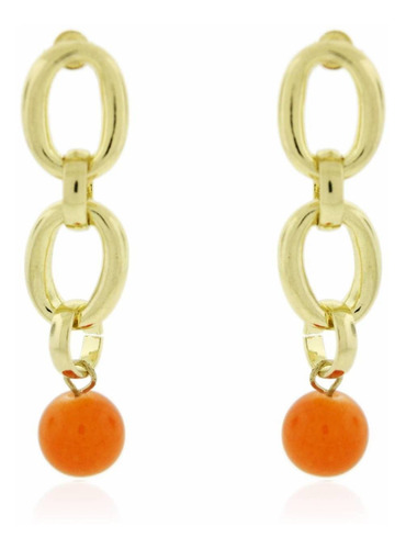 Brinco Dourado De Elos Com Bola Laranja