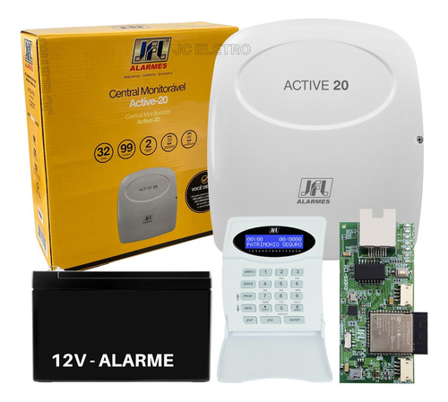 Kit Alarme Monitorado Active 20 Ethernet Wifi Aplicativo Jfl Cor Branco