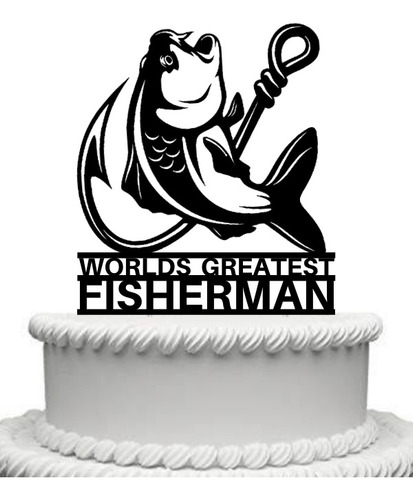 Cake Topper Adorno Torta Pesca Pescador Nombre Personalizado