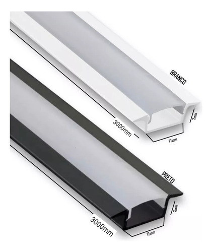 Kit 10 Perfis De Led Embutir 24mm Preto - Barra 3m- Lumanti