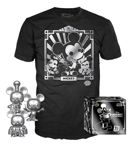 Funko Pop! Paquete De 3 Y Playera Chica: Disney Mickey 90 (Usado)