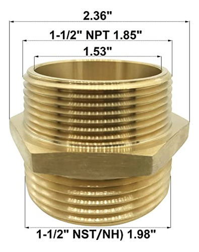 Niple Hexagonal De Latón De 11/2 Npt Macho X 11/2 Ns...
