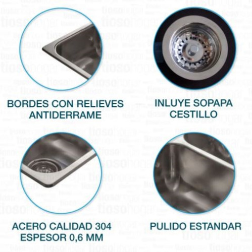 Bacha Doble R63/18 F Quadra 304 Acero Johnson Pulido Standard Pileta Inoxidable 304 Encastrable Cuadrada Sopapa