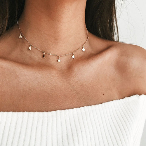 Imagen 2 de 5 de Collar Con Dijes De Estrella En Chapa De Oro Rosa 1194