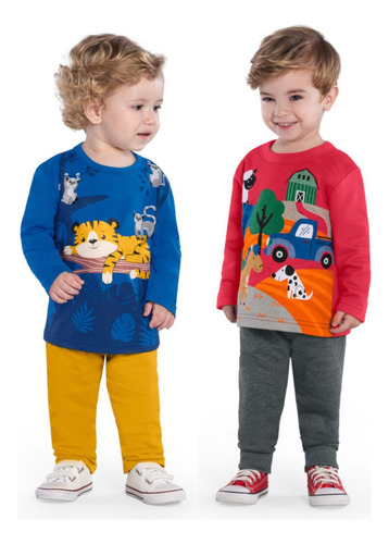 Kit 2 Conjuntos Infantil Inverno Menino Blusa E Calça Kyly 