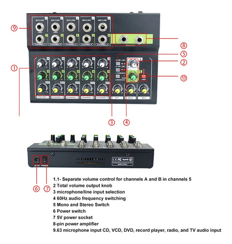 Mini Mezclador De Audio Digital Profesional De 10 Canales,