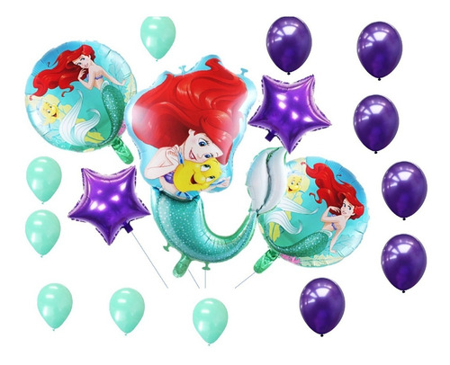 Set Globos Metalizado La Sirenita X5 + 12 Globos R12 Latex