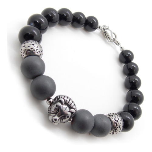 Pulsera De Piedras Semipreciosas De Agata Negra Y Hematite