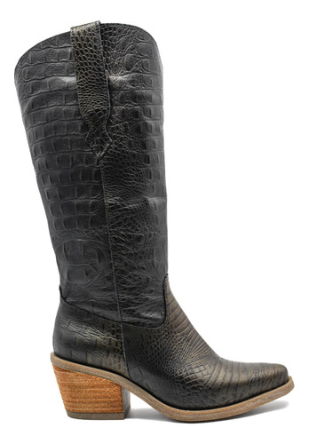 Bota Texana Reptil Cuero Vacuno Croco Negro Bronce Briddas