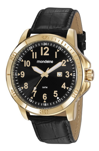 Relogio Mondaine Masc Dourado Couro Data 99412gpmvdh2 Grande