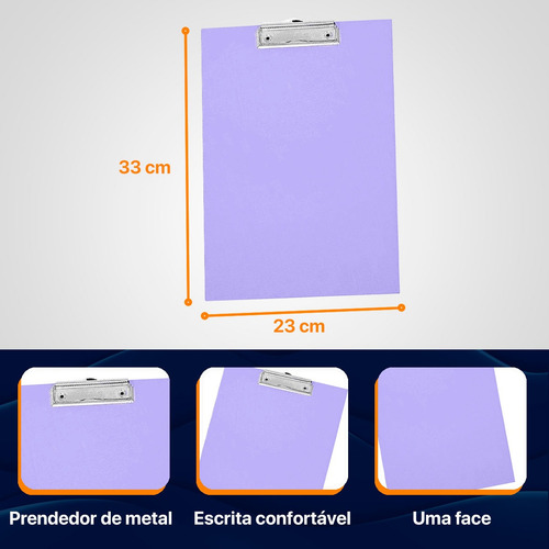 Kit 2 Prancheta A4 Mdf Lilas Ofício Prendedor Metal Trabalho