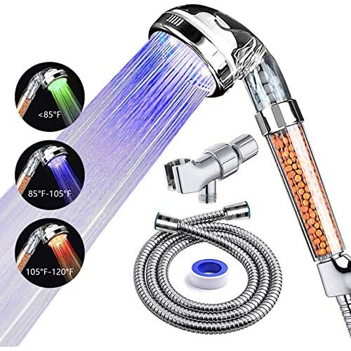 Cabezal De Ducha Led Manguera Y Soporte De Brazo De Duc...