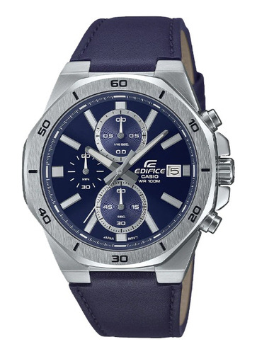 Reloj Casio Edifice Efv-640l-2avudf En Cuero Mileus Color De La Correa Azul