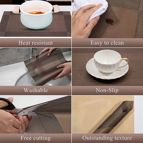 Manteles Individuales Aigeer 6 Piezas Lavables Pvc Ecológicos Antideslizante Resistente Al Calor Para El Hogar Restaurante Cocina Cafetería Marron