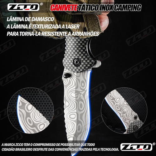 Faca Com Bainha Canivete Textura De Damasco Inox Tático Zcco