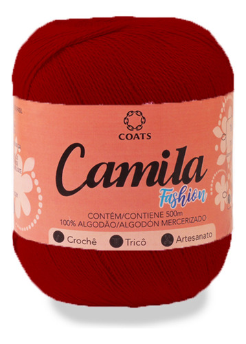 Linha Camila Fashion - 100% Algodão - Crochê Tricô 150g 500m Cor 01364 - Vermelho Escuro